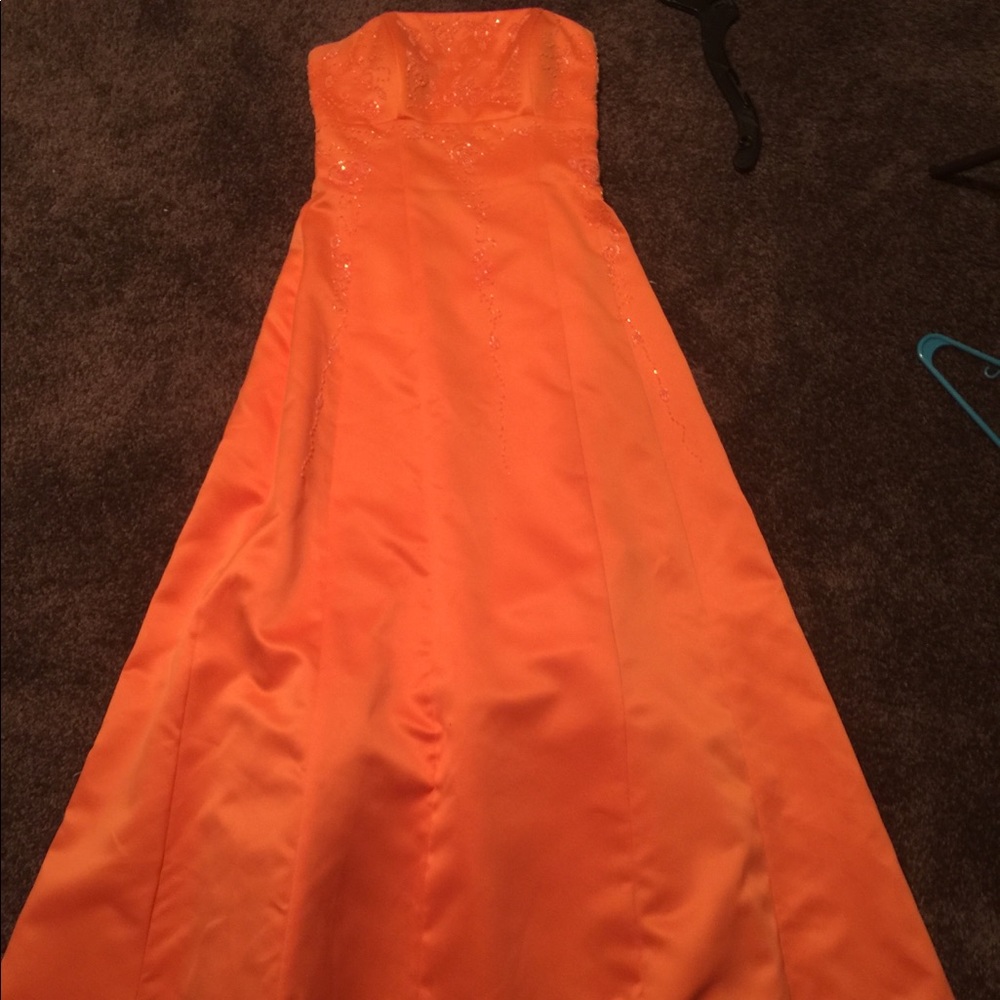 Orange Strapless Prom Dress